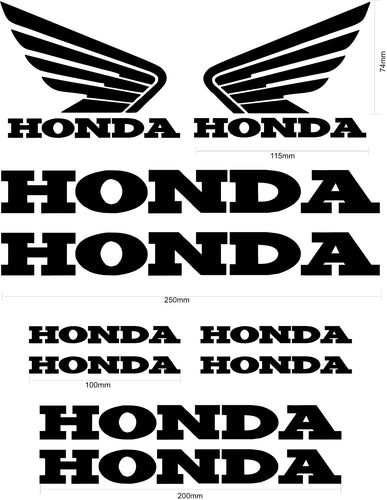 Honda Replica Name and Wings Vinyl Badge Sticker Decal Sheet Motocross Window Car Helmet Black