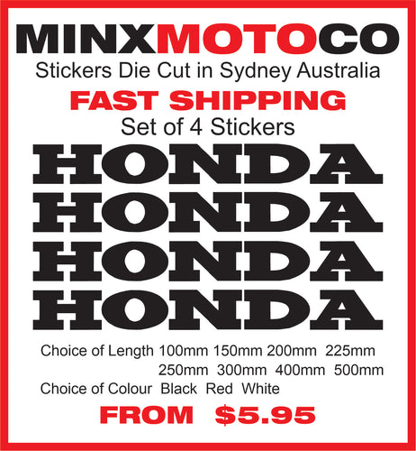 Honda Replica Name Vinyl Sticker Decal Sizes 100mm to 500mm Set of 4 Motocross Window Car Helmet