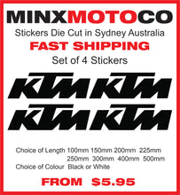 Load image into Gallery viewer, KTM Replica Name Vinyl Sticker Decal Sizes 50mm to 400mm Set of 4 Motocross Window Car Helmet