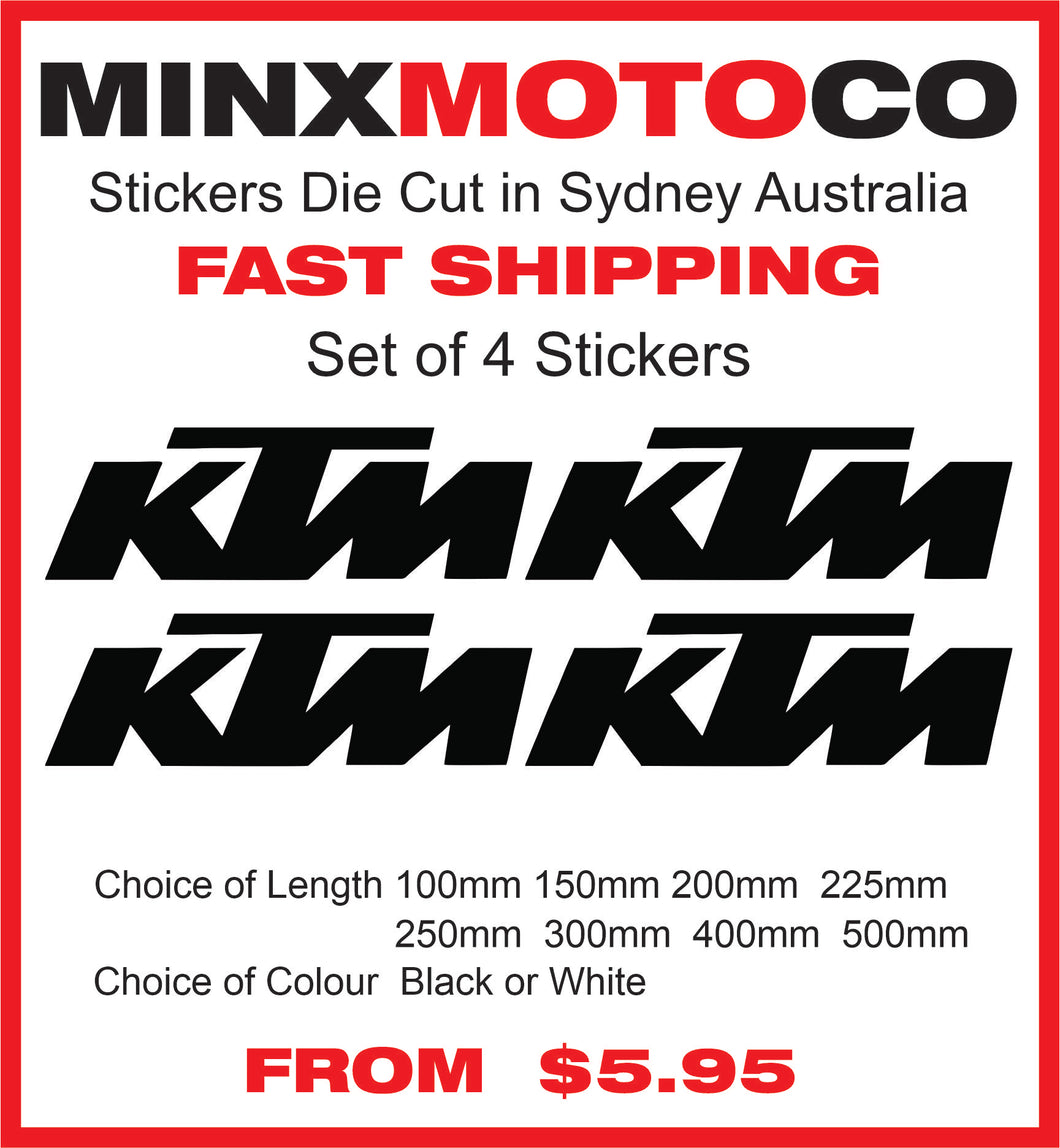 KTM Replica Name Vinyl Sticker Decal Sizes 50mm to 400mm Set of 4 Motocross Window Car Helmet