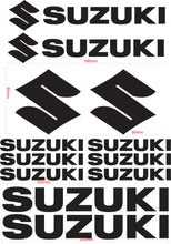 Load image into Gallery viewer, SUZUKI Name and Logo Vinyl Badge Sticker Decal Sheet Motocross Window Car Helmet Black