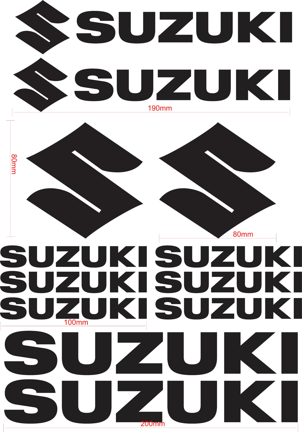 SUZUKI Name and Logo Vinyl Badge Sticker Decal Sheet Motocross Window Car Helmet Black
