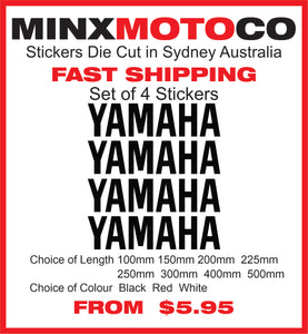 YAMAHA Replica Name Vinyl Sticker Decal Sizes 100mm to 500mm Set of 4 Motocross Window Car Helmet