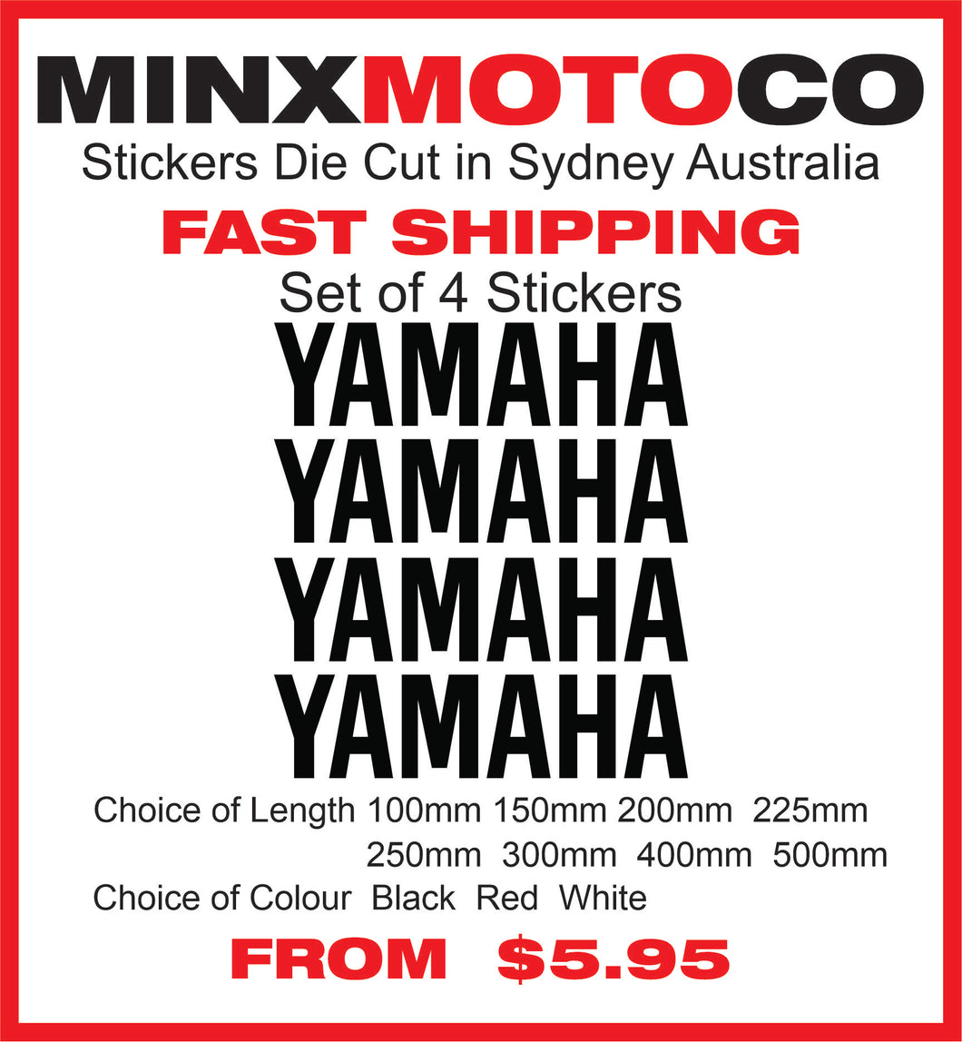 YAMAHA Replica Name Vinyl Sticker Decal Sizes 100mm to 500mm Set of 4 Motocross Window Car Helmet